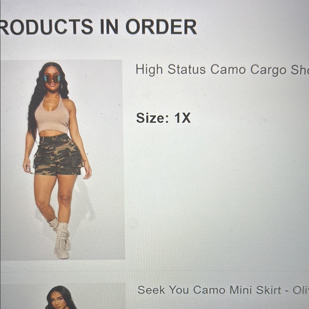 Fashion Nova High Status Camo Cargo Shorts - Olive